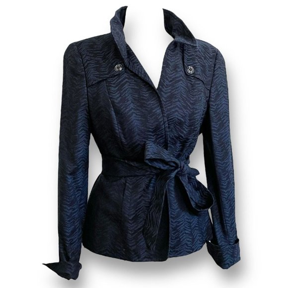 Nina McLemore Jackets & Blazers - Nina McLemore Womens Blazer Jacket Sz 8 Blue Black Wool Animal Print Belted